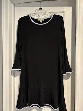 Michael Kors Black Dress with White Trim and Flared Hem